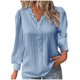 thumbnail image 1 of Blusa de manga larga con cuello en V y volantes para mujer - Camisa elegante con encaje floral y botones, 1 of 5