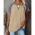 thumbnail image 5 of SHIBEVER T Shirts for Women Short Sleeve Women Top Summer Casual Striped Tunic Tops Loose Fit Side Split Tops Crew Neck Ladies Blouses Khaki XXL, 5 of 5
