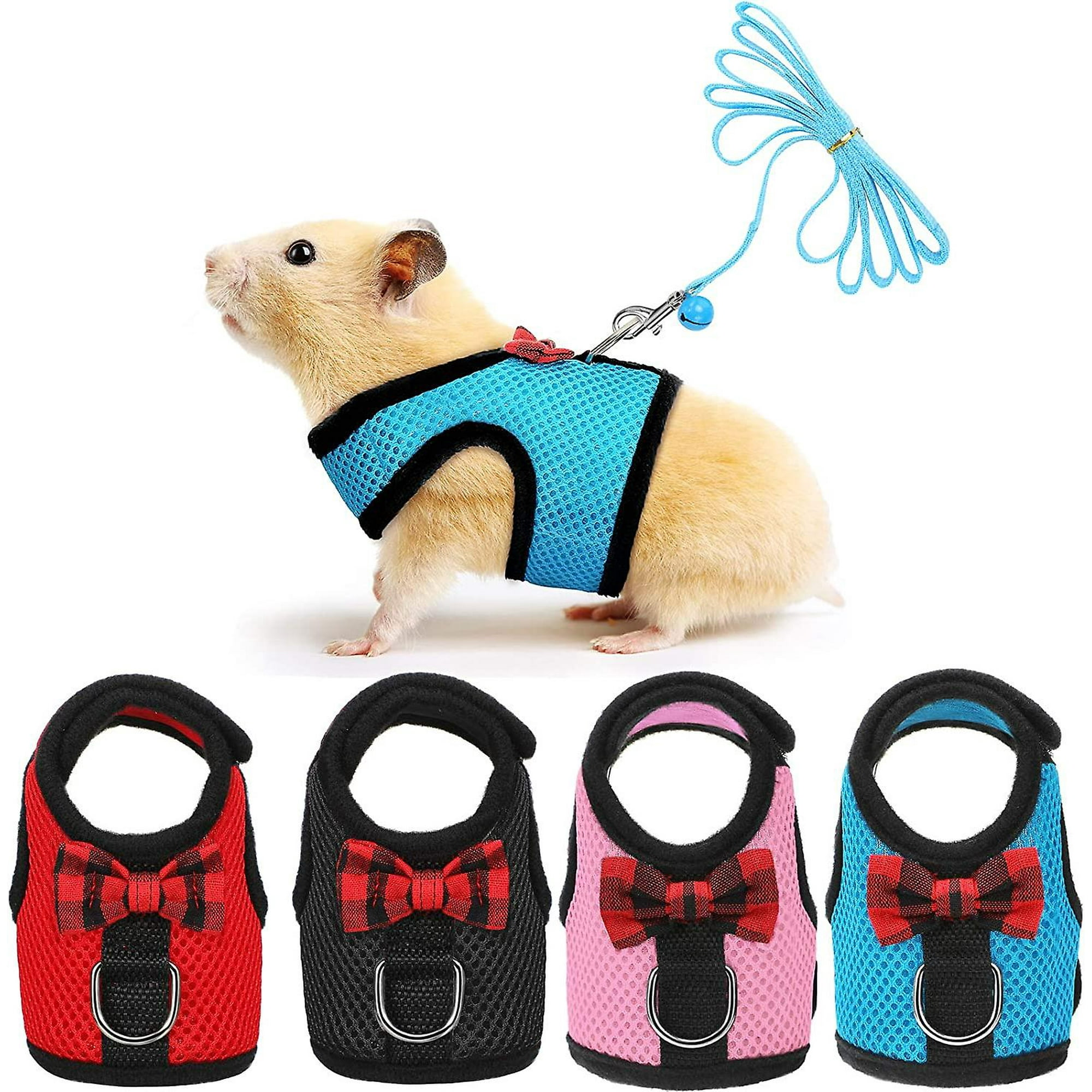 4 Pieces Guinea Pig Harness And Leash Soft Mesh Small Pet Harness With Bowknot Bell No Pulling Comfort Padded Vest For Guinea Pigs Ferret Chinchill Walmart