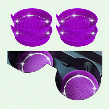 Sparkling Rhinestone Silicone Car Cup Holder Coasters, 4-Pack, Dark Purple