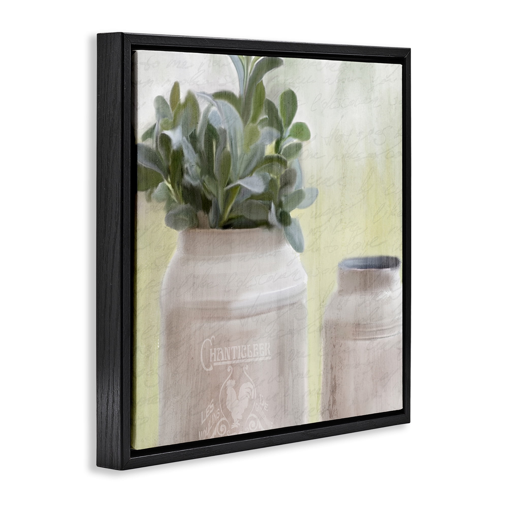 Stupell Industries Farmhouse Mill Can with Greenery Botanical & Floral Painting Black Floater Framed Canvas Art Print Wall Art, 25 x 25