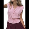 thumbnail image 2 of Chaleco de Punto Sin Mangas para Mujer, con Cuello en V y Botones, Informal, Holgado, para y Verano. Rosa M, 2 of 7
