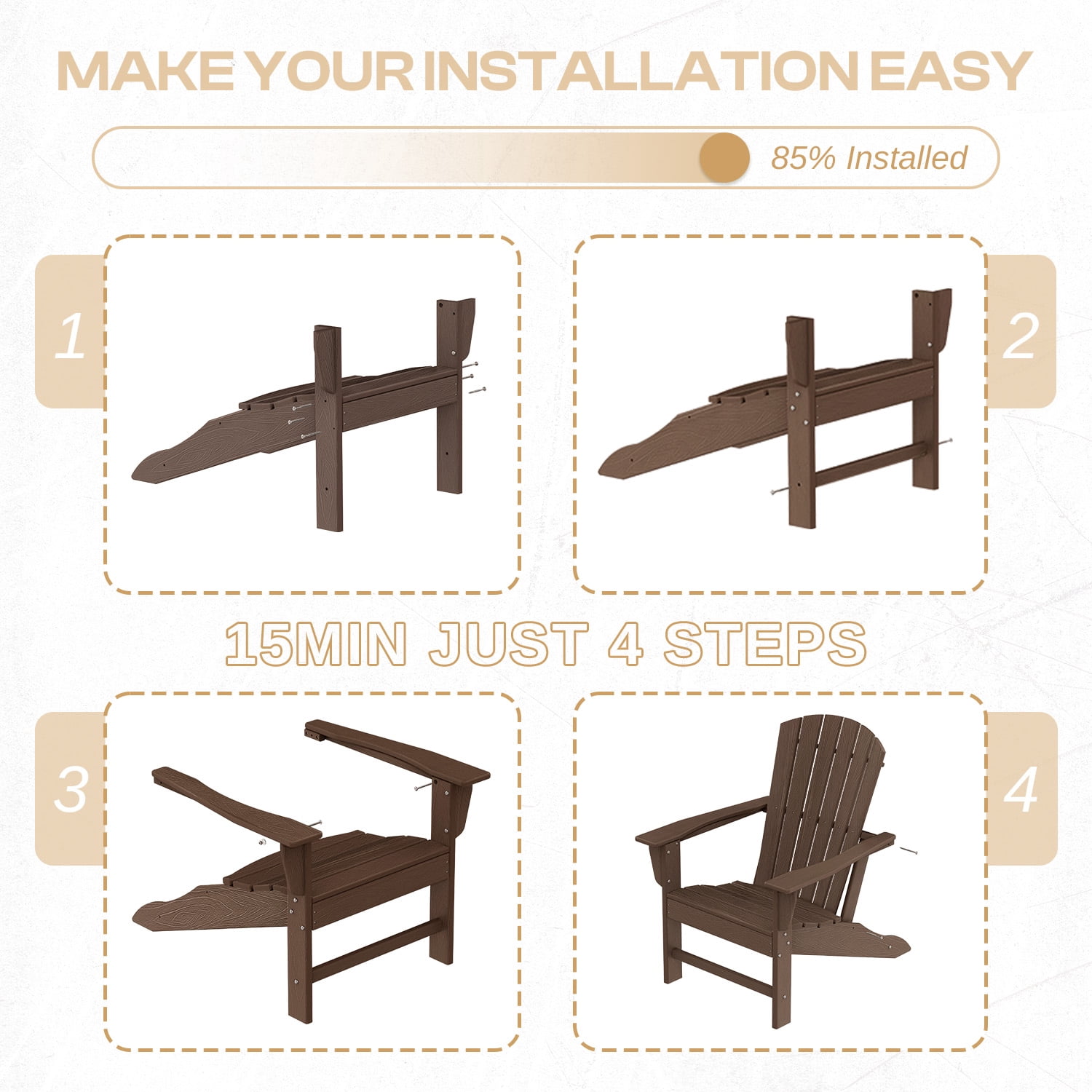 FURRYFECTION Adirondack Chairs Set of 2,HDPE All-Weather Adirondack Chair, Plastic Outdoor Patio Lawn Chairs for Patio Garden Backyard Deck,Brownwood