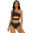 thumbnail image 2 of Women High Waisted Bikini Set Ribbed One Shoulder Two Piece Cutout Sleeveless Swimsuits Suit, 2 of 5