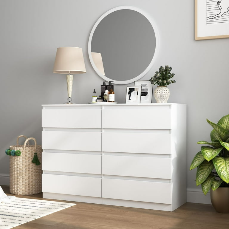 mid century modern 8 drawer dresser Watnature White-toned Particle Board 8-Drawer Dresser for Bedroom Storage and TV Stand Mid-Century Modern
