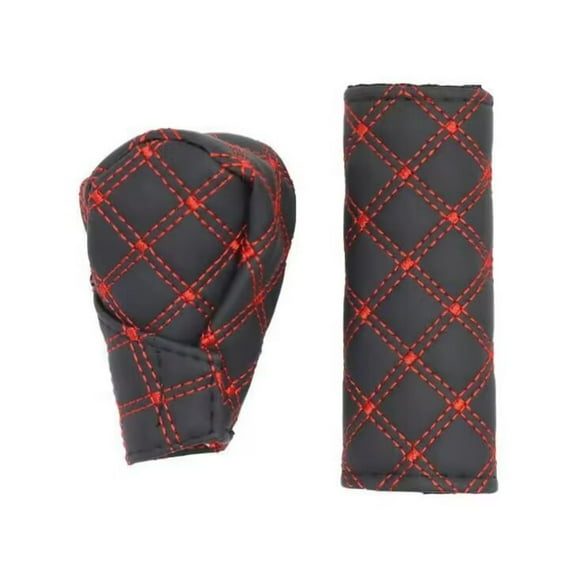 Premium PU Leather Car Gear & Shift Knob Covers Set, Universal Non-Slip Handbrake Protector with Enhanced Grip, Durable Auto Accessories for Manual Transmission Vehicles Red