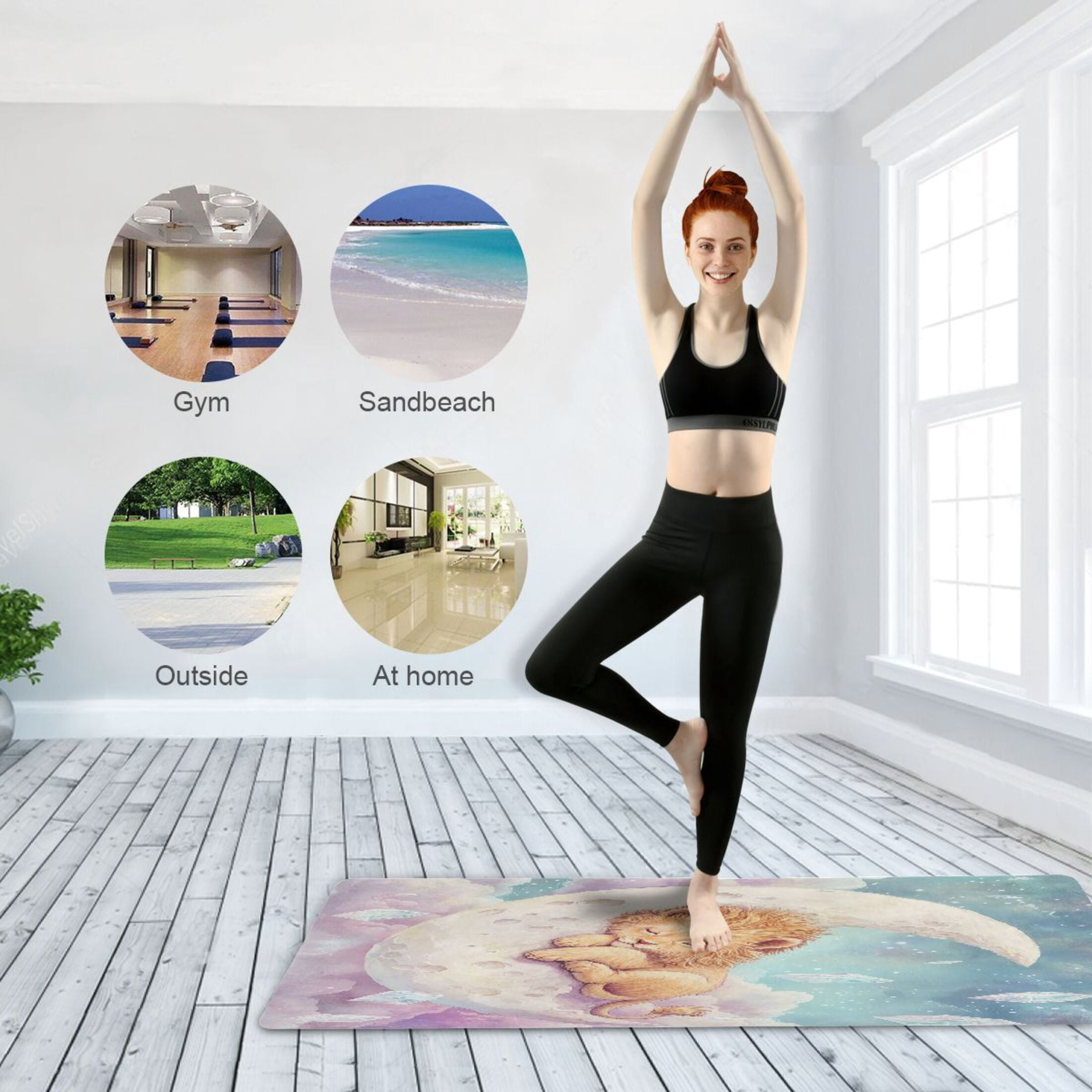 BZSMCE Yoga Mat Women Lion Cub Sleeping on Moon Fitness Mat