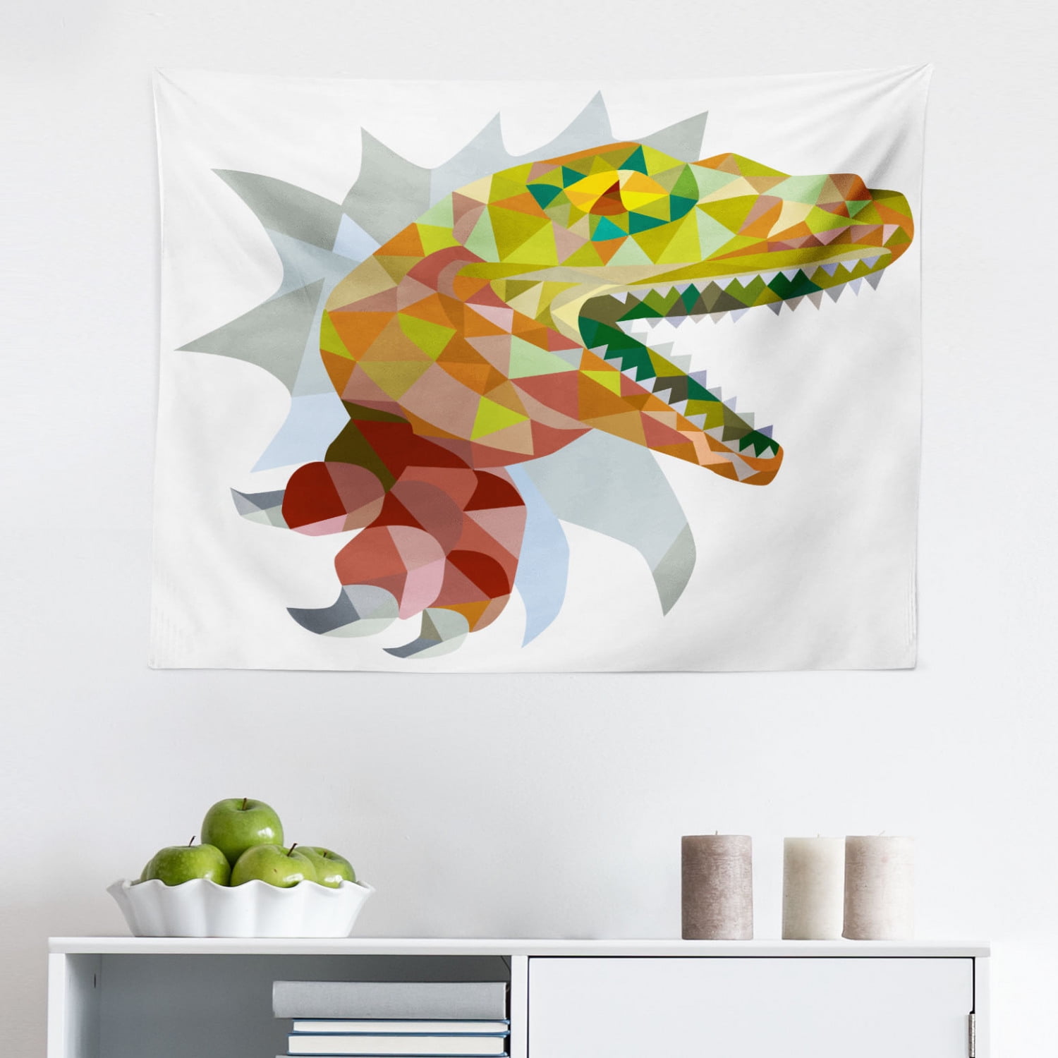 Reptile Tapestry, Lizard Family Design on Plain Background Prehistoric ...