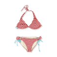 thumbnail image 1 of Hobie Bikini de 2 piezas con lazo lateral texturizado a rayas para mujer, rojo, extragrande Hobie Bikini, 1 of 1