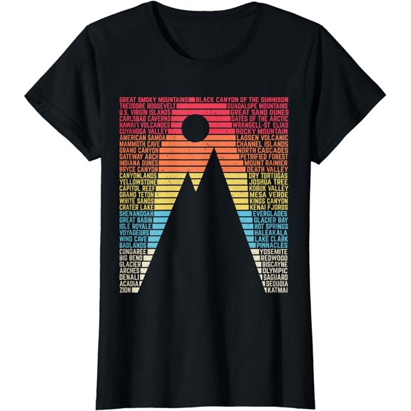 National Parks List Word Vintage Camping Hiking T-Shirt