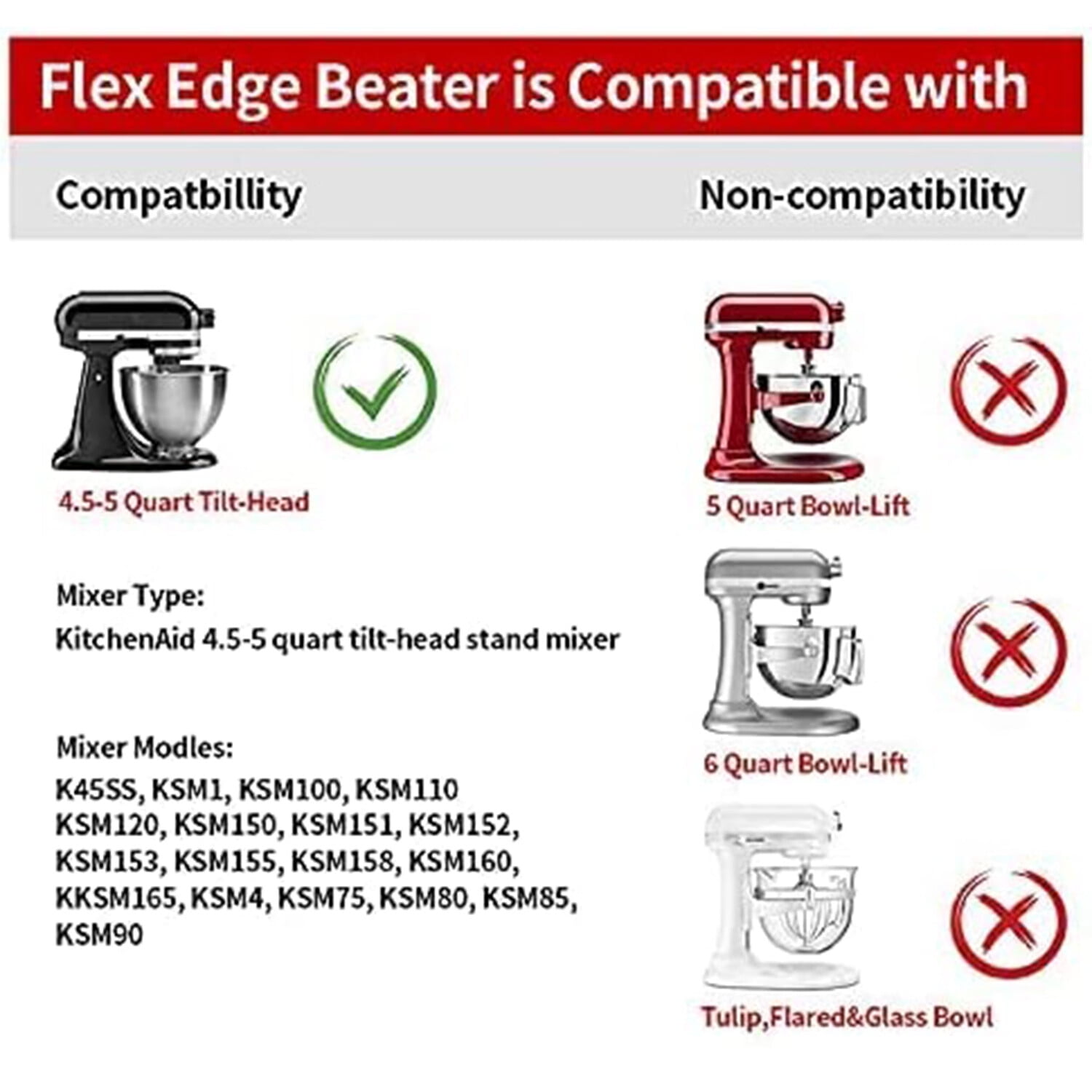 Vonter Flex Edge Beater for Kitchenaid,Kitchen Aid Mixer Accessory,Kitchen Aid Attachments for Mixer,Fits Tilt-Head Stand Mixer Bowls for 6-Quart