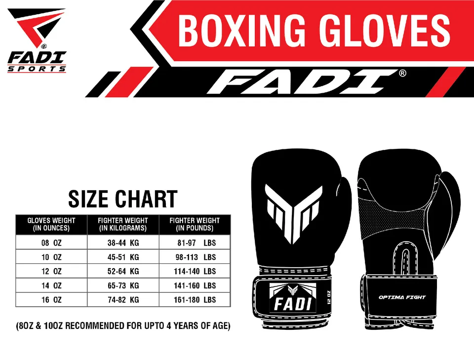 Fadi Sports Optima Fight Series Boxing Gloves Made of Black Matte Artificial Leather - 12 Oz