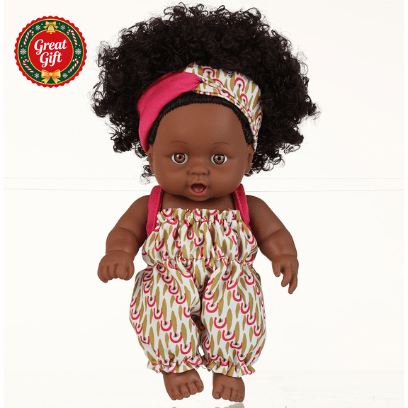 Realistic African American Baby Doll with Curly Hair, Lifelike Vinyl Infant Doll for Pretend Play, Kids Nurturing Toy, Christmas Birthday Holiday Gift for Toddler Girls Ages 3 and Up