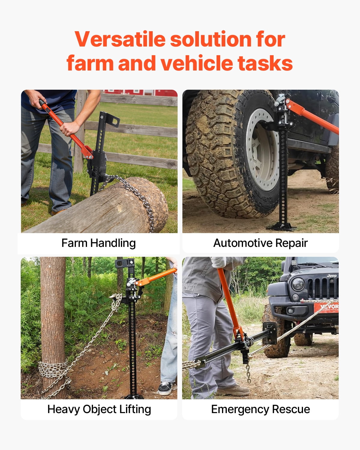 VEVOR Farm Jack, 42" Utility High Lift Farm Jack, 3.18 Ton (7,000 lbs) Capacity Ratcheting Off Road Utility Jacks, Heavy-Duty Lift Jacks with 5.12"-36.6" Lifting Range for Tractor, Truck, SUV