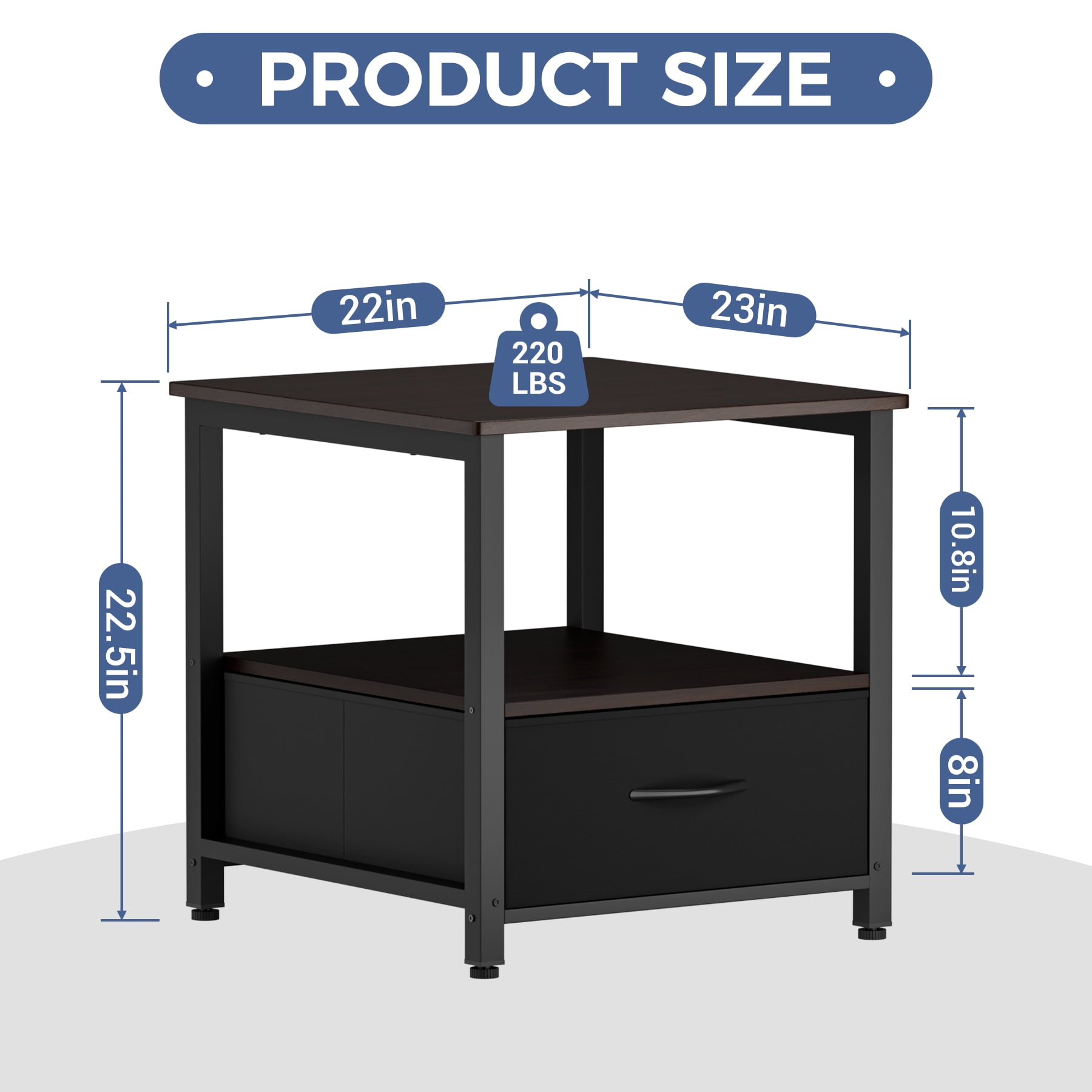Mini Fridge Stand with Storage, Heavy Duty Mini Fridge Cabinet with Fabric Drawer, Wood Beverage Refrigerator Stand Table for Dorm, Office, Bedroom, Load 220LBS, Black Walnut