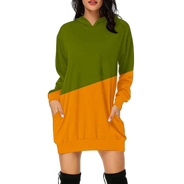 FcBaudy Robe à Capuche, Robes de Printemps pour Femmes, Robes pour Femmes Mode Femmes Chandail à Capuche avec Poche Manches Longues Imprimé Robe Ample Robe Femme