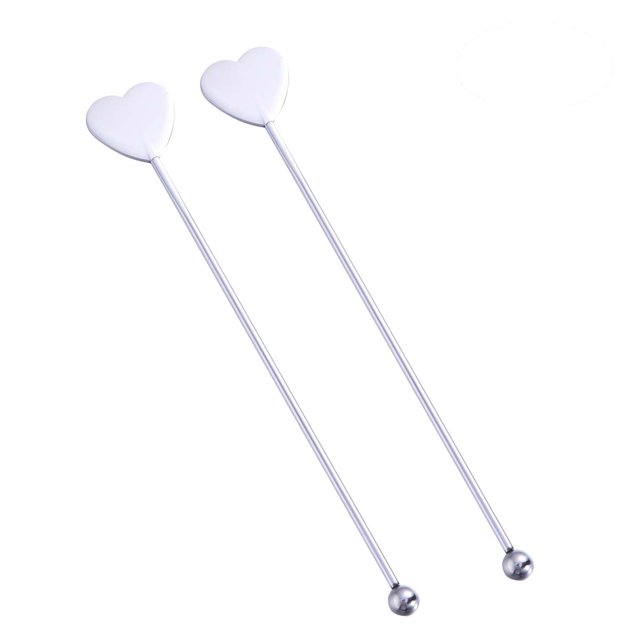 MasteelfCA 5 Pcs Stainless Steel Heart-shaped and Round Bead Cocktail Pick Set Fruit Stick Martini Picks(Silver)