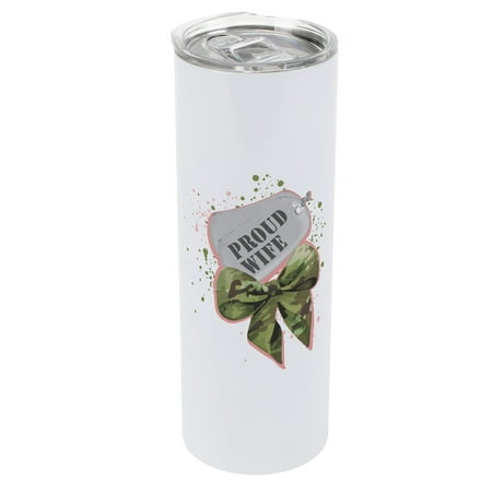 

Elanze Designs 20 Ounce Stainless Steel On the Go Travel Tumbler With Push Top Lid Proud Wife Military Bow