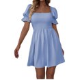 thumbnail image 1 of Txlixc Vestido de manga corta de mujer, cuello cuadrado, pliegue de pliegue Txlixc moda, 1 of 6
