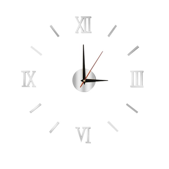 TFixol minimalist living room art clock DIY mute wall clock 3D stereo punch-free decorative wall sticker clock Silver Small 40cm