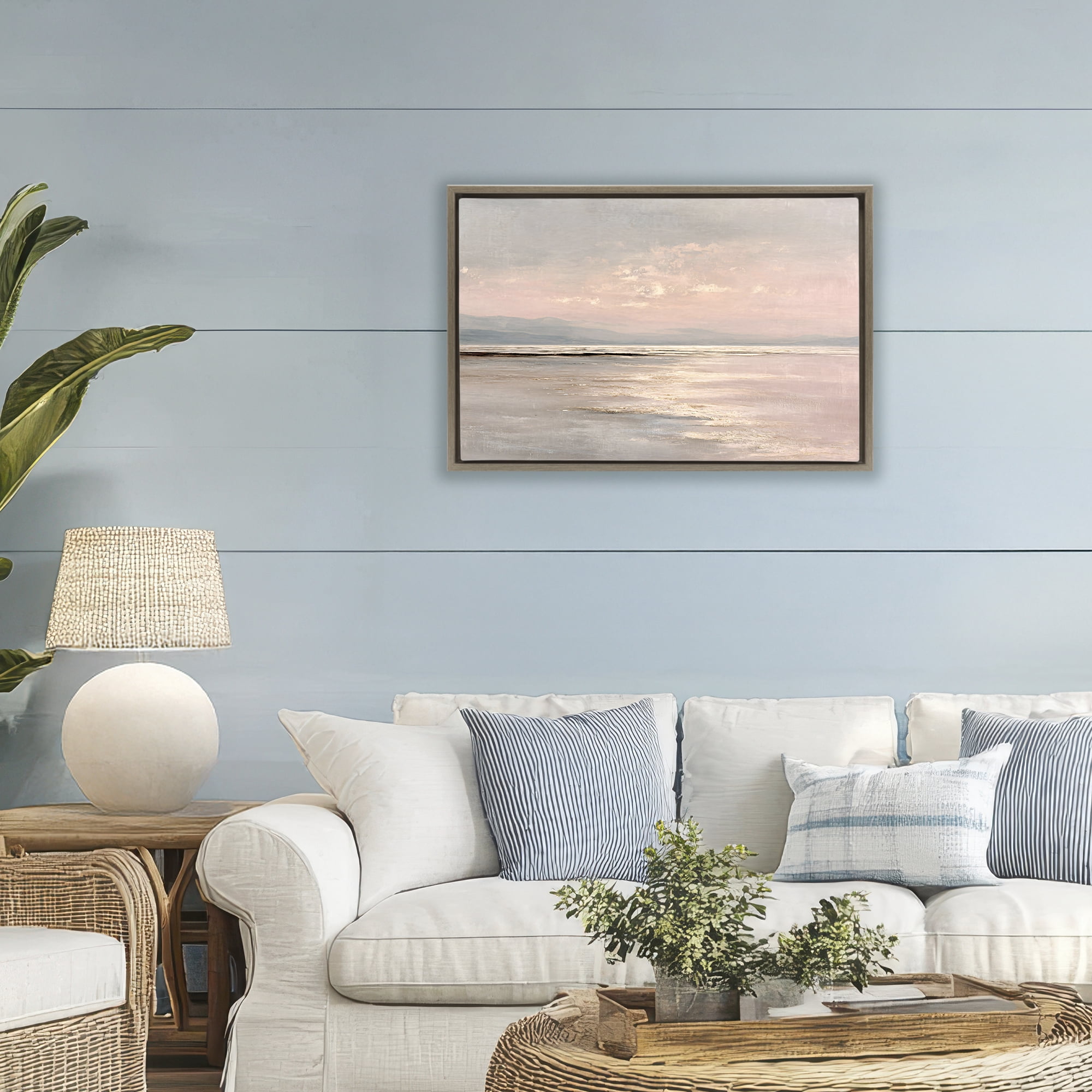 Stupell Industries Vast Blush Seascape Brown Framed Floater Canvas Wall Art, design by Jacky Ngan