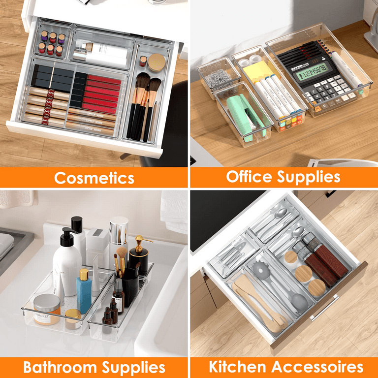 16/25Pcs Desk Drawer Organizers Set Plastic Bathroom Storage Makeup Organizer  Clear Transparent Storage Box Bins