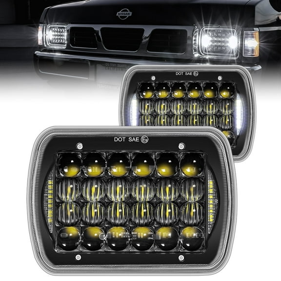 TRUE MODS 7x6 5x7 H6054 LED Headlights for Jeep Wrangler YJ Cherokee XJ Comanche MJ J10 J20 Wagoneer Ford Chevy Chevrolet GMC Nissan Toyota [DRL] [Hi/Low Sealed Beam] [Black-Finish]