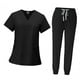 thumbnail image 4 of Conjunto de uniforme médico femenino, suave, con cordón ajustable, lavable a máquina, ropa de trabajo de enfermera Negro, 4 of 9