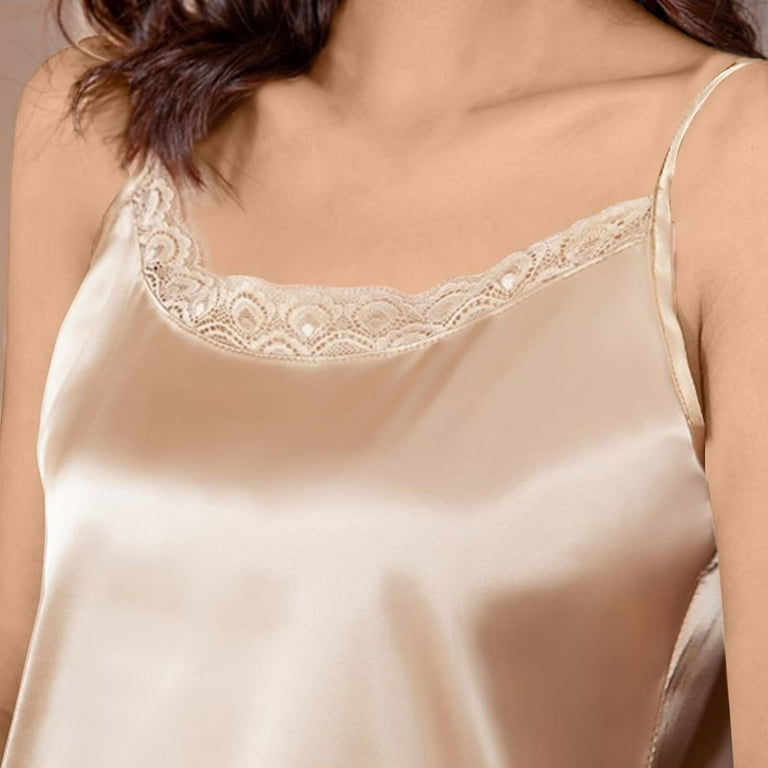 GA WEIHUA Womens Satin Tank Tops Lace Trim Square Neck Cami Top