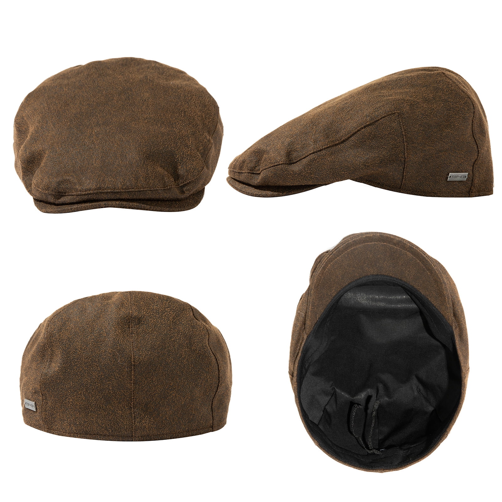 TOP-EX XL/XXL Mens Faux Leather Flat Cap Winter Newsboy Ivy Driving Hat Coffee M/L