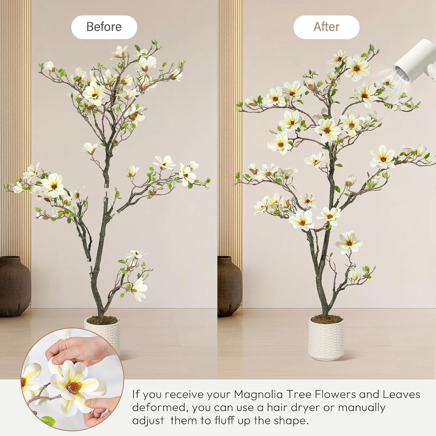 4/5/6 FT Faux Magnolia Plants Artificial Flower Trees Fake Plants for Yard Patio Home Office Arrangement Decor Indoor Outdoor Artificial Magnolia Tree Inc. 66 Realisc Flowers Vivid Leaves Mosses White