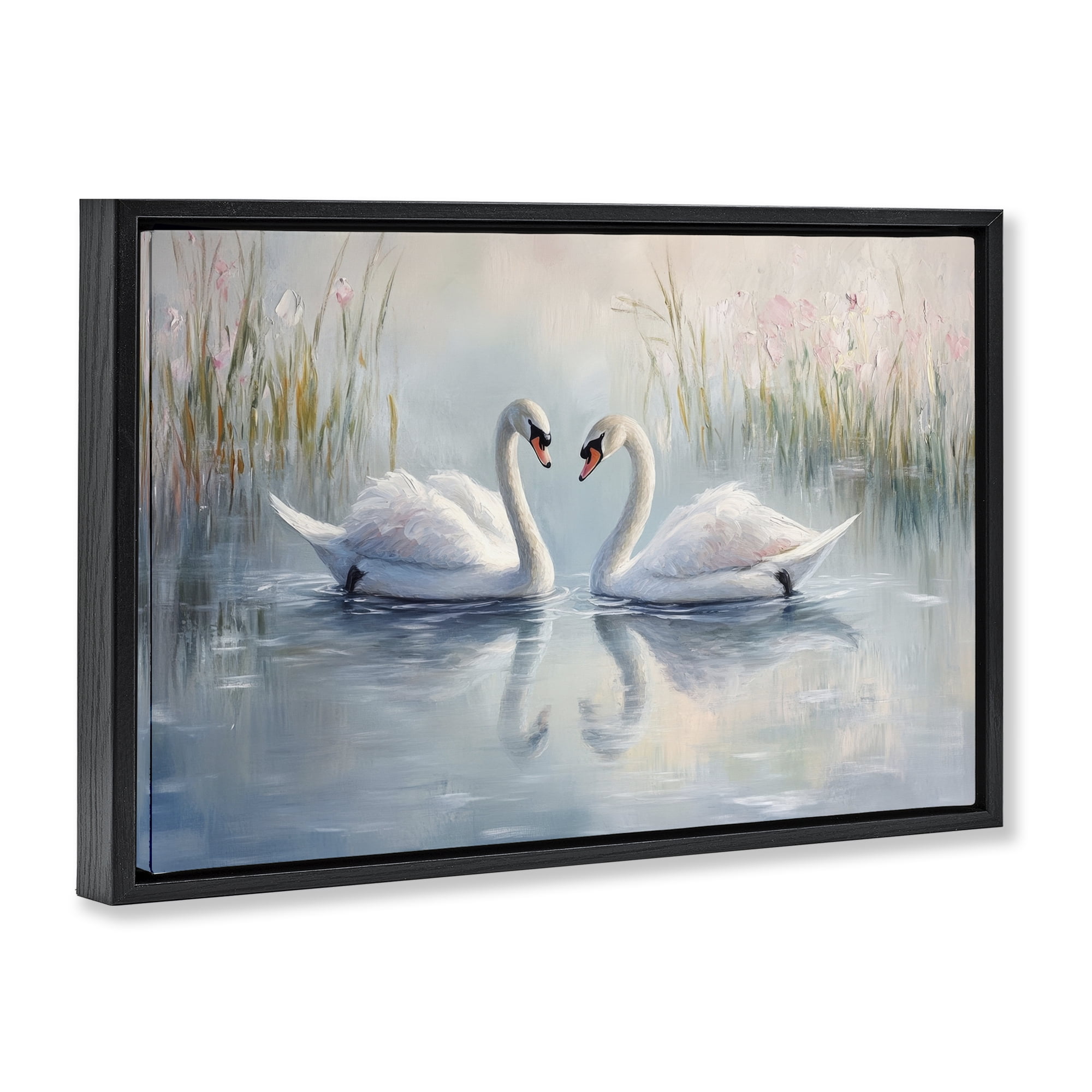 Stupell Industries Simple Swan Reflections Black Framed Floater Canvas Wall Art, design by Petal Prints Design