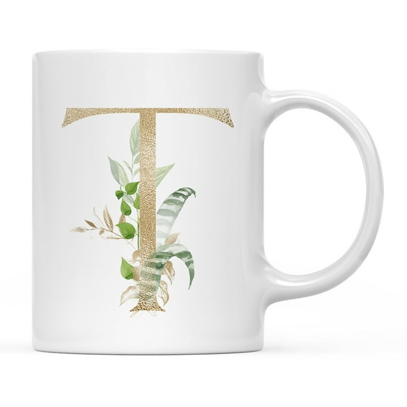 Koyal Wholesale Ceramic Coffee Mug, Exotic Tropical Monogram, Letter T