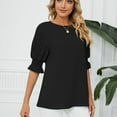 thumbnail image 4 of Defitshape Women's Soft T Shirt Summer Top Button Ruffle Cool Lightweight Loose Holiday Boat Neck Bishop Sleeve Shirt Black Medium, 4 of 4