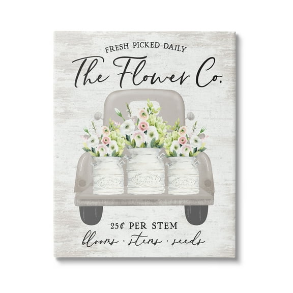 Stupell Industries Antique Flower Sign Vintage Truck Bouquet Blossoms Graphic Art Gallery Wrapped Canvas Print Wall Art, Design by Lettered and Lined