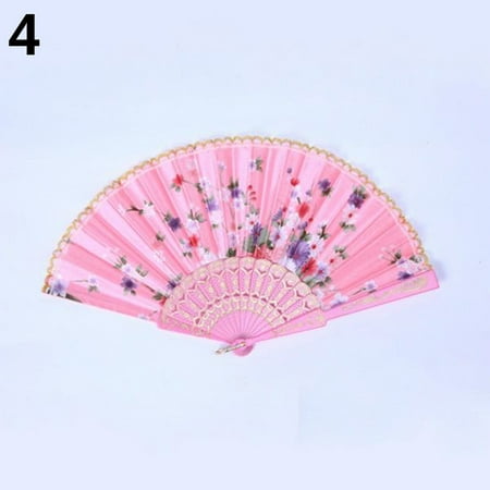 

LINASHI Fan Vintage Chinese Style Butterfly Flower Print Wedding Dance Hand Held Folding Fan