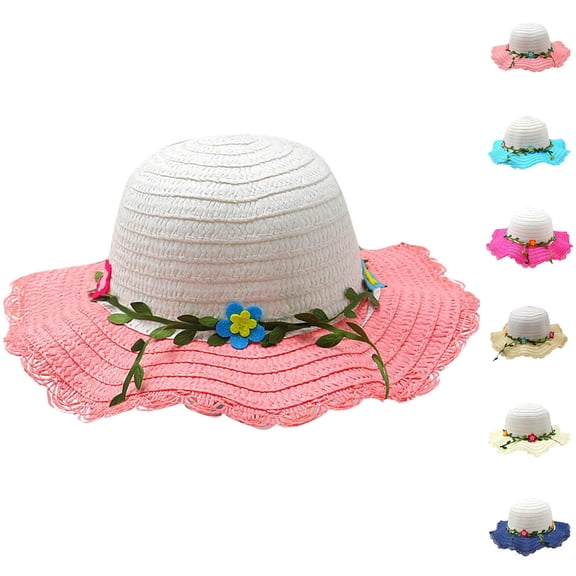 THDHVS Girls Hat,Wide Brim Straw Sun Hat Cute Style UPF Breathable Outdoor Beach Summer Hat for Kids Random Accessories Color,Kids Hat Navy Free Size
