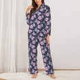 thumbnail image 2 of Picia Flowers Pattern Women’s Long-Sleeve Sleepwear Set - Soft 2-Piece Loungewear with Pockets, Comfy PJs for Relaxing Nights-Large, 2 of 7