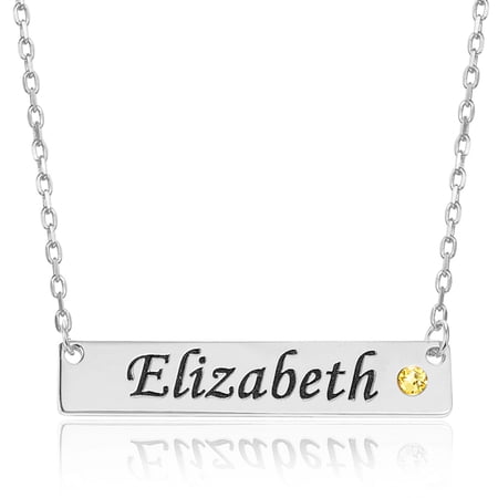 Personalized Name Plate Bar Necklace with Simulated Birthstone Engraved Initial Nameplate Pendant Custom
