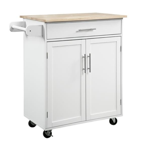 CoSoTower Kitchen Island Cart Rolling Trolley Cart with Drawer, Storage Cabinet & Towel Rack, White