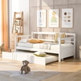 thumbnail image 2 of PAPROOS Twin Size Daybed with Trundle Included, Solid Wood Daybed with a Trundle, Heavy Duty Daybed Frame, Living Room Sofa Bed with Pull Out Bed, No Box Spring Needed, White, 2 of 12