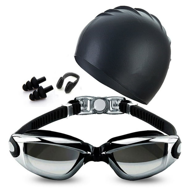 Kit de natación para adultos, gafas de natación galvanizadas antivaho, gorro, gorro de silicona impermeable, Kit de tapones para los oídos con Clip para la nariz YUNYI BRAND Deportes
