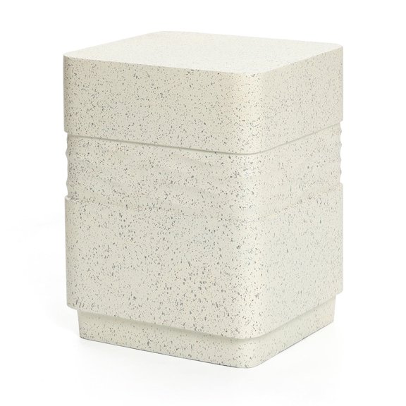 LuxenHome Outdoor Side Table for Patio, 18 Inch Off White with Speckled Gray Square Cement Side Table, Small End Table for Garden, Outdoor Coffee Table, Accent Table for Indoor and Outdoor