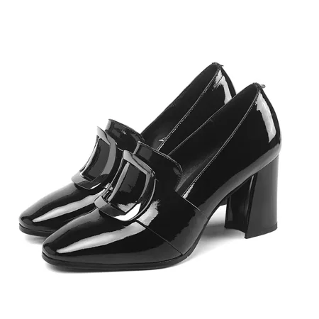 

Women‘s Chunky Heeled Patent Faux Leather Pumps Square Buckle Decor High Heeled Shoes Women‘s Footwear