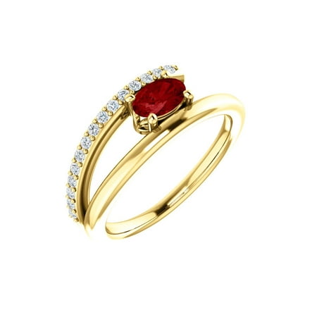 14k Yellow Gold Gem Quality Chatham® Created Ruby & 1/8 Ct Diamond Bypass (Best Quality Ruby Gemstones)