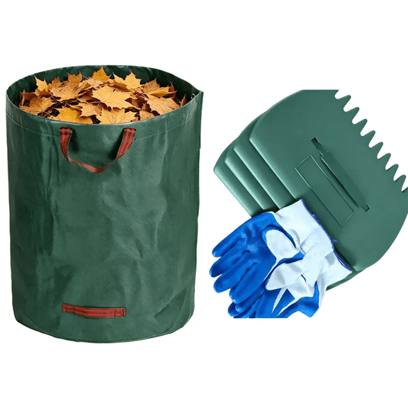 Miguan 2 Pack 272L Reusable Garden Leaf Bags, Heavy Duty Waterproof Yard Waste Sacks with Leaf Scoops & Work Gloves, Foldable Lawn Leaf Collector for Leaves, Grass Clippings & Garden Debris