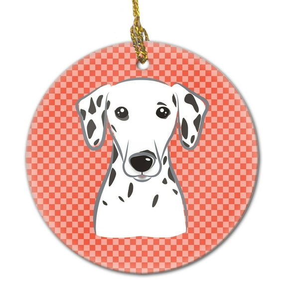 Carolines Treasures BB1131CO1 Red Checkered Dalmatian Ceramic Ornament 3 in multicolor