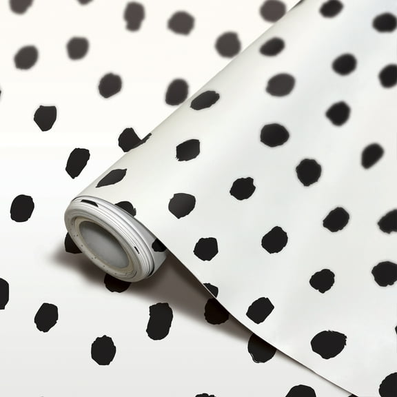 Teacher Created Resources Peel and Stick Decorative Paper Roll, 17-1/2" x 10 ft, Black Painted Dots