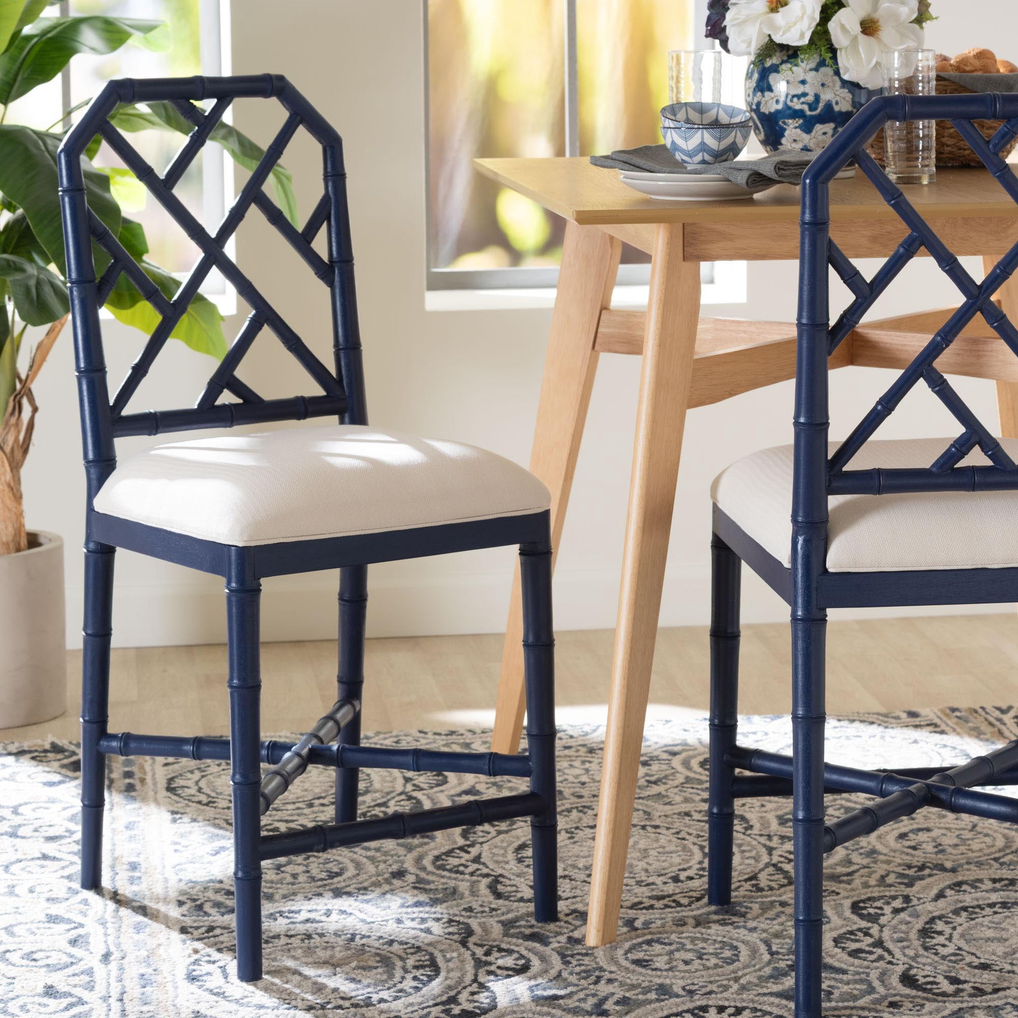 bali & pari Sergio Boho Counter Stool, Counter Height, Navy Blue