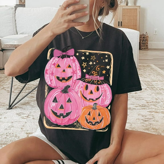 Happy Halloween T-shirt, Retro Halloween Pumpkin T-shirt, Cute Fall Shirt, Pink Orange Shirt, Halloween Shirt, Fall Pumpkin TH090643